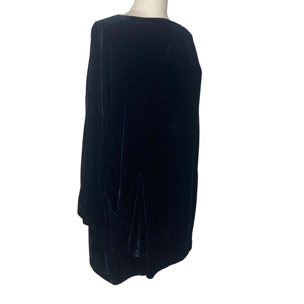 Lacausa Blue Velvet Long Sleeve Dress Medium Oversized Lagenlook Silk Blend - Picture 8 of 11